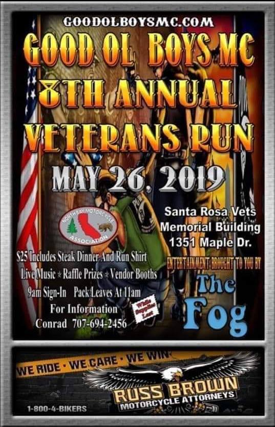 Good Ol Boys MC - 8th annual Veteran's Run - May 26, 2019 Santa Rosa