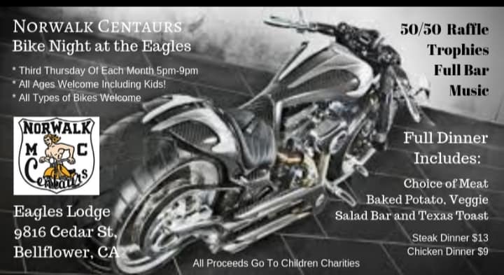 Norwalk Centaurs - Bike Night at the Eagles - 3rd Thursdays - Bellflower CA