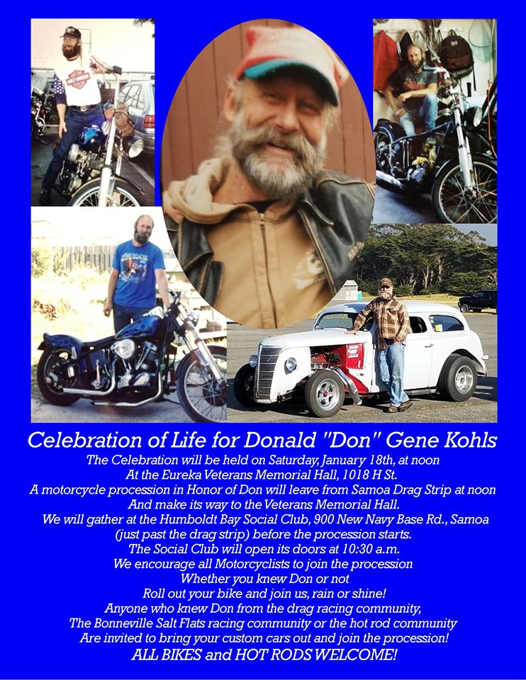 Celebration of Life for Don Gene Kohls - Samoa to Eureka, CA