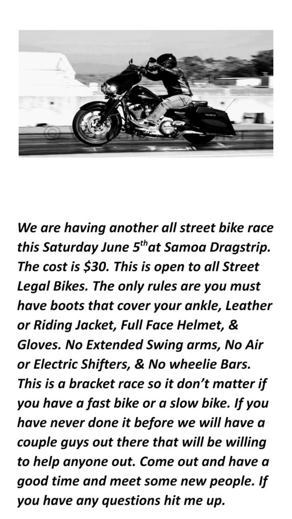 Street Bike Race Samoa Dragstrip June 5, 2021