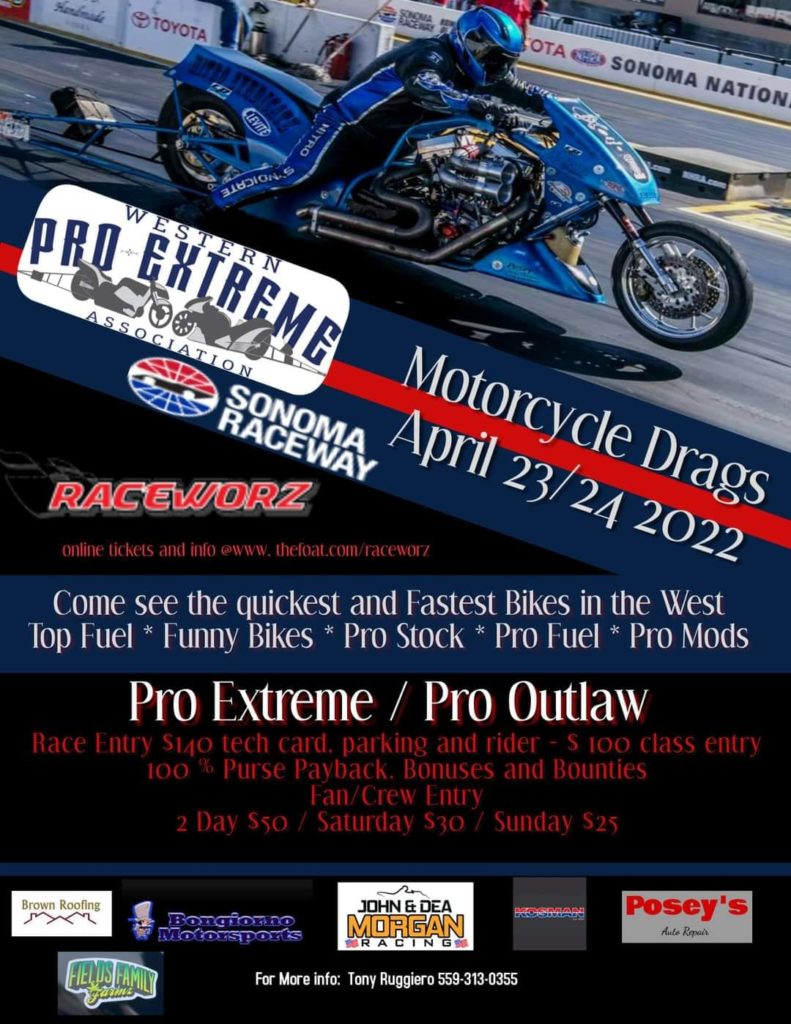 Motorcycle Drags Sonoma Raceway April 23-24, 2022