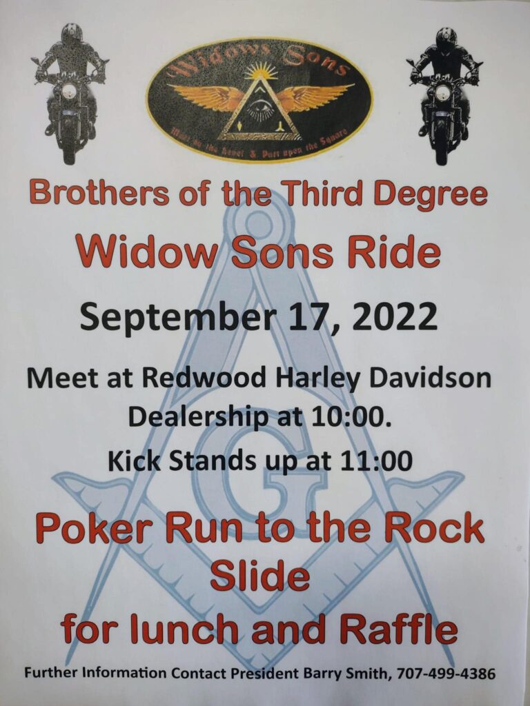 Brothers of the Third Degree Widows Sons Ride Sept 17, 2022