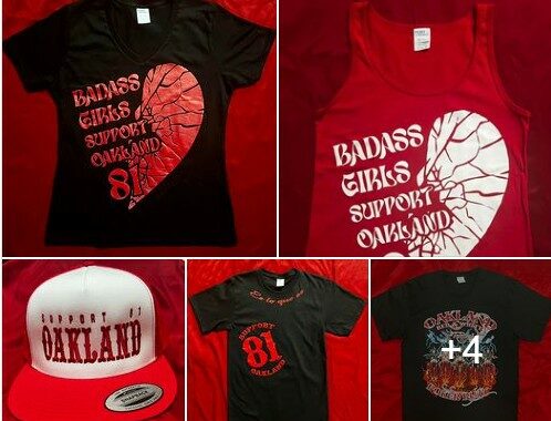 New Sonny Barger Red and White Oakland merchandise July 2023 "Badass Girls Support Oakland"